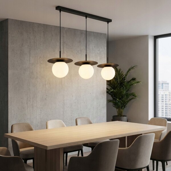 Pendelleuchte 3-flammig Glas Schwarz E27 L:75 cm Leuchte