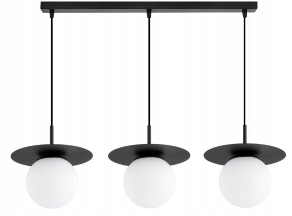 Pendelleuchte 3-flammig Glas Schwarz E27 L:75 cm
