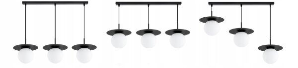 Pendelleuchte 3-flammig Glas Schwarz E27 L:75 cm