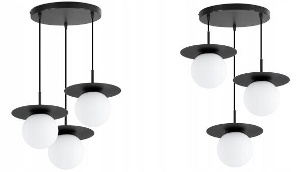 Pendelleuchte 3-flammig Glas Metall Schwarz E27 B:50 cm Leuchte