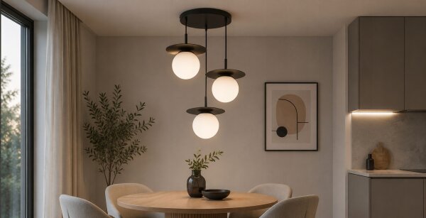 Pendelleuchte 3-flammig Glas Metall Schwarz E27 B:50 cm Leuchte