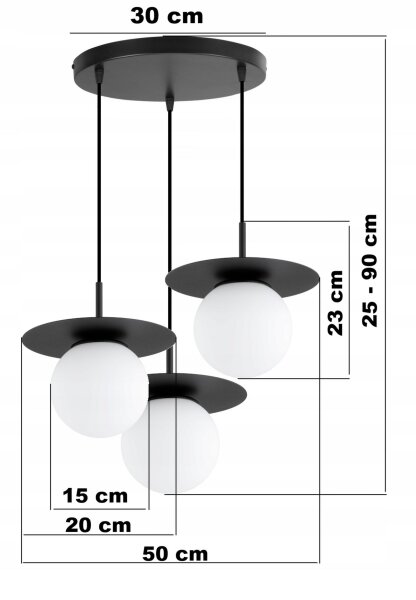 Pendelleuchte 3-flammig Glas Metall Schwarz E27 B:50 cm Leuchte