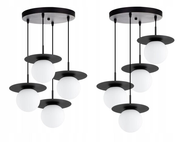Pendelleuchte 4-flammig Metall Glas Schwarz E27 B:50 cm