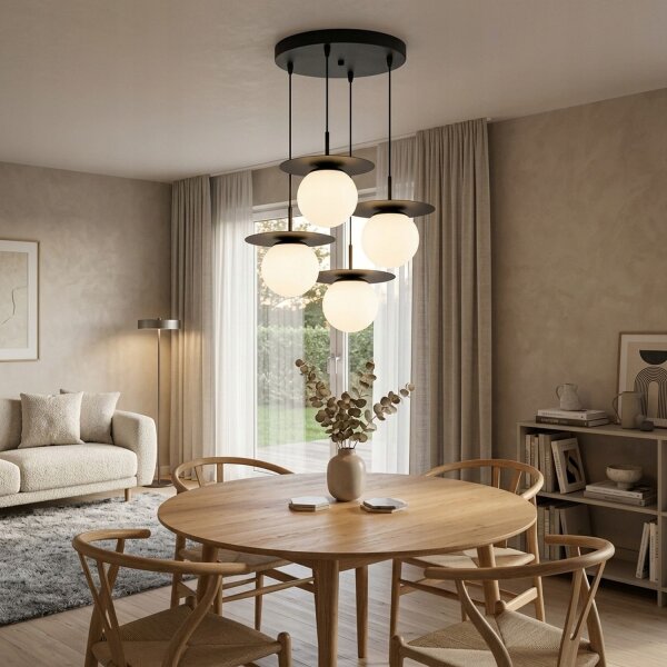 Pendelleuchte 4-flammig Metall Glas Schwarz E27 B:50 cm