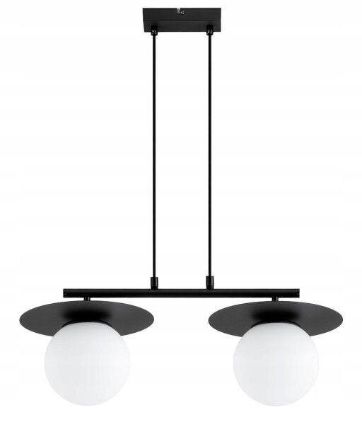 Hängelampe 2-flammig Glas Schwarz Weiß E27 L:65 cm Leuchte