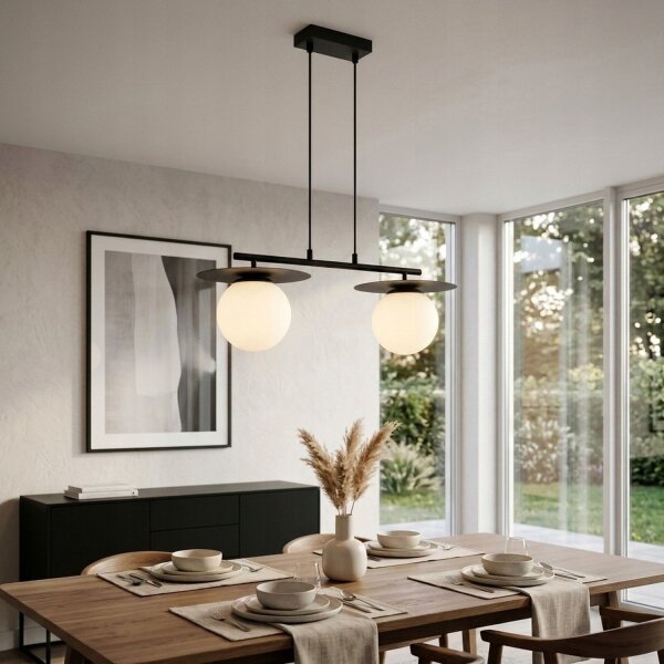 Hängelampe 2-flammig Glas Schwarz Weiß E27 L:65 cm Leuchte