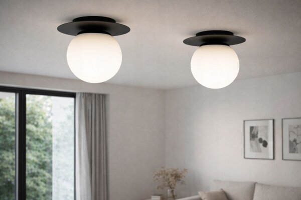 Deckenlampe Glas Schwarz Weiß E27 B:75 cm wohnlich Leuchte