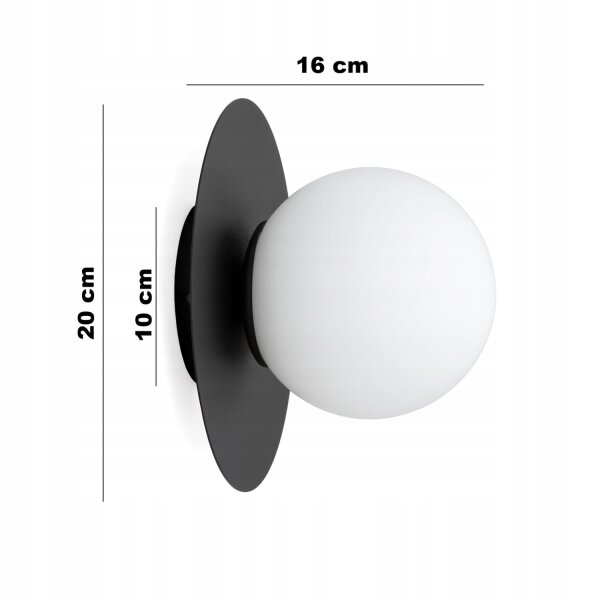 Wandleuchte Glas Metall Schwarz Weiß E27 L:20 cm Modern Leuchte