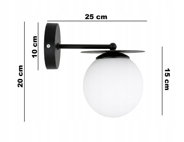 Wandleuchte Glas Schwarz Weiß E27 B:15 cm blendarm