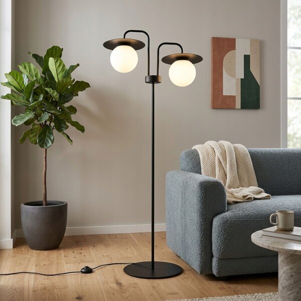 Stehleuchte 2-flammig Glas Schwarz Weiß E27 150 cm Leuchte