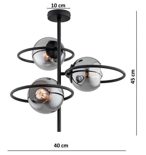 Deckenlampe Rauchglas Schwarz blendarm E27 B:40 cm edel Leuchte