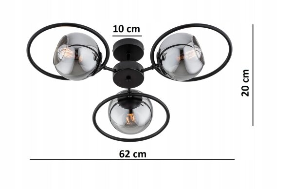Deckenleuchte 3-flammig Rauchglas Metall E27 L:62 cm Leuchte