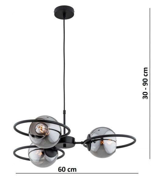 Pendelleuchte 3-flammig Rauchglas E27 L:60 cm blendarm Leuchte