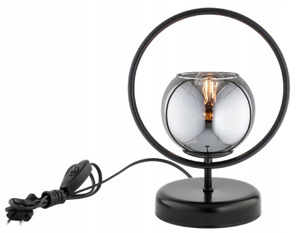 Tischleuchte Rauchglas Schwarz Metall E27 H:32 cm edel Leuchte