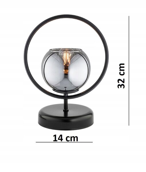 Tischleuchte Rauchglas Schwarz Metall E27 H:32 cm edel Leuchte