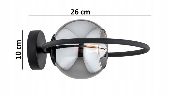 Wandleuchte Rauchglas Schwarz E27 H:26 cm dekorativ Leuchte
