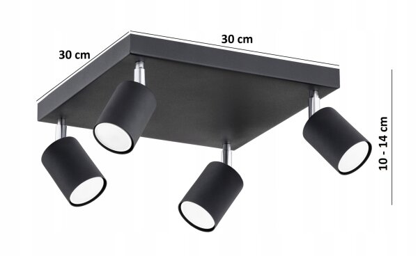 Deckenspot 4-flammig Schwarz Metall GU10 B:30 cm Modern Leuchte