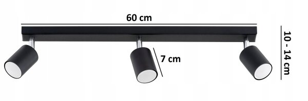 Deckenspot verstellbar Schwarz 3-flammig GU10 L:60 cm Leuchte