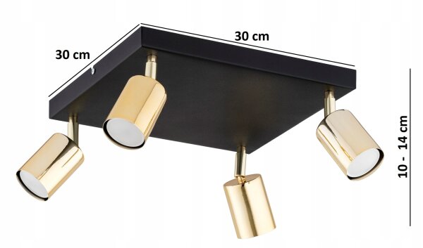 Deckenspot Schwarz Gold Metall GU10 B:30 cm dekorativ Leuchte