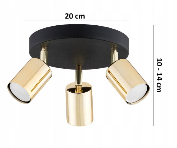 Deckenspot verstellbar Schwarz Gold Metall GU10 B:20 cm Leuchte