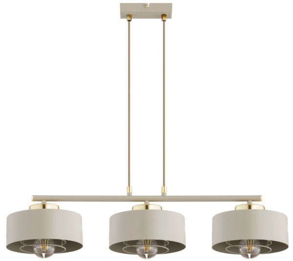 Pendelleuchte 3-flammig Beige Gold Metall E27 L:70 cm Leuchte