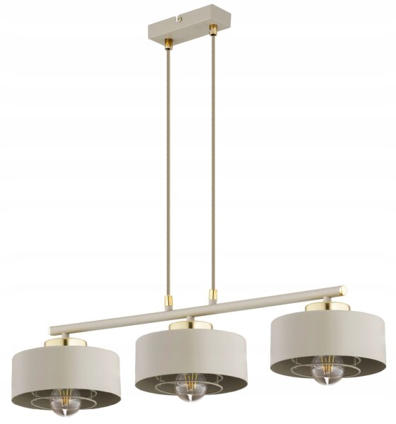 Pendelleuchte 3-flammig Beige Gold Metall E27 L:70 cm Leuchte