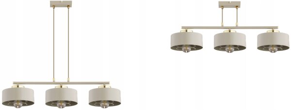 Pendelleuchte 3-flammig Beige Gold Metall E27 L:70 cm Leuchte