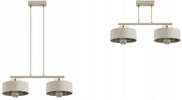 Pendelleuchte 2-flammig Beige Gold E27 L:50 cm Metall Leuchte