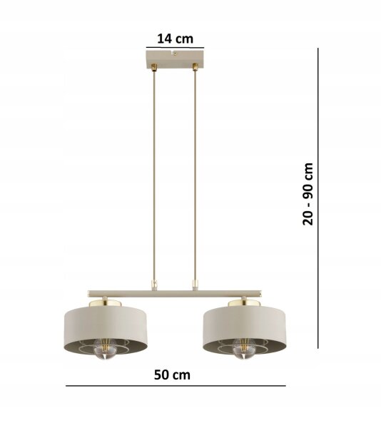 Pendelleuchte 2-flammig Beige Gold E27 L:50 cm Metall Leuchte