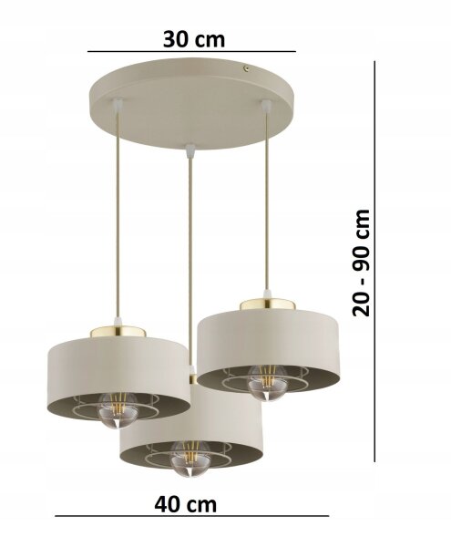 Pendelleuchte 3-flammig Beige Gold E27 B:30 cm Metall Leuchte
