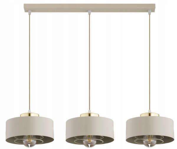 Hängelampe 3-flammig Beige Gold Metall E27 L:60 cm Leuchte
