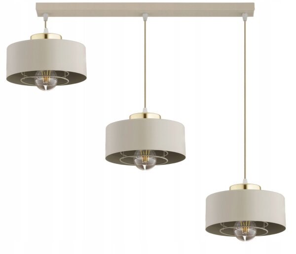 Hängelampe 3-flammig Beige Gold Metall E27 L:60 cm Leuchte