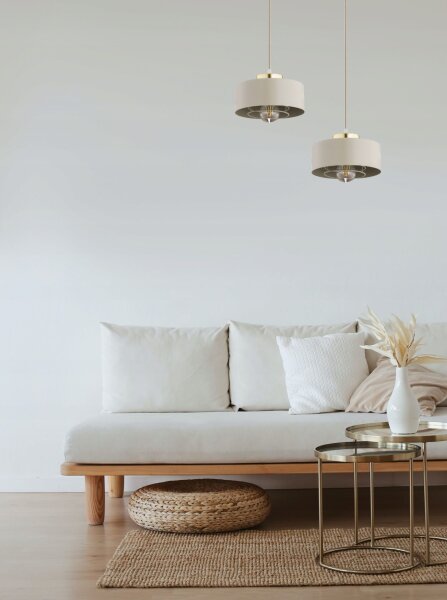 Hängelampe 2-flammig Beige Gold E27 L:40 cm Modern Leuchte