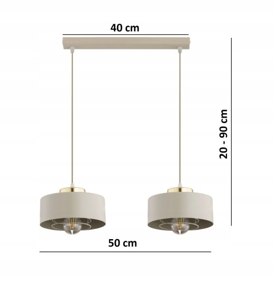 Hängelampe 2-flammig Beige Gold E27 L:40 cm Modern Leuchte