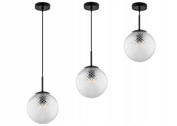 Hängelampe Glasschirm Schwarz Metall E27 B:20 cm Retro Leuchte