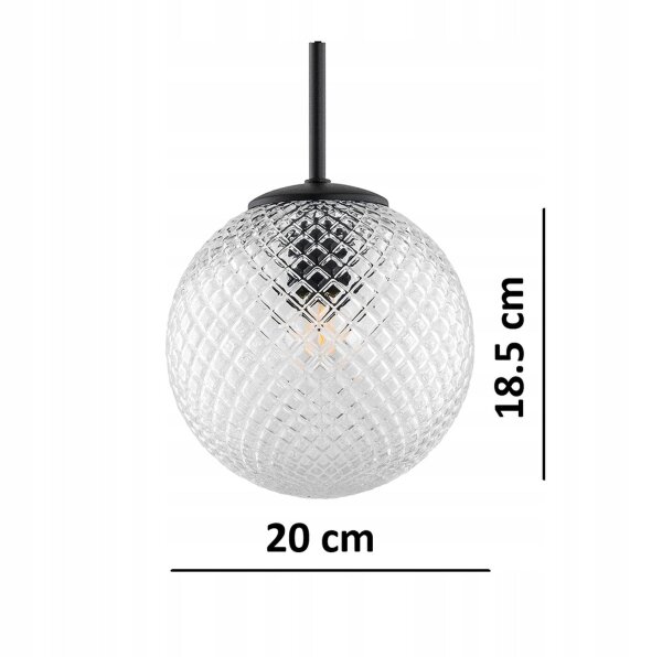 Hängelampe Glasschirm Schwarz Metall E27 B:20 cm Retro Leuchte