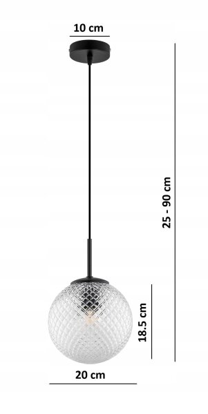 Hängelampe Glasschirm Schwarz Metall E27 B:20 cm Retro Leuchte