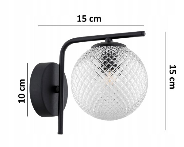 Wandleuchte Glas Schwarz Klar E27 B:15 cm dekorativ Leuchte