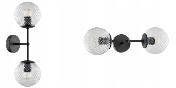 Wandlampe Up Down 2-flammig Glas Schwarz E27 H:40 cm Leuchte