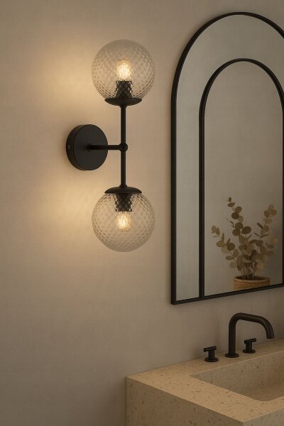 Wandlampe Up Down 2-flammig Glas Schwarz E27 H:40 cm Leuchte