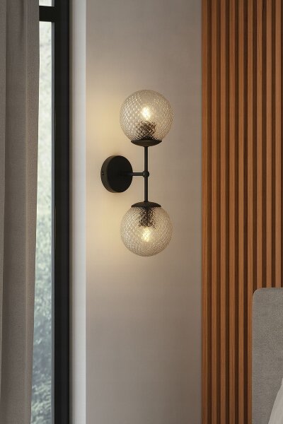 Wandlampe Up Down 2-flammig Glas Schwarz E27 H:40 cm Leuchte
