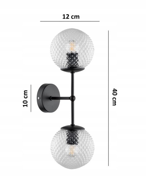 Wandlampe Up Down 2-flammig Glas Schwarz E27 H:40 cm Leuchte