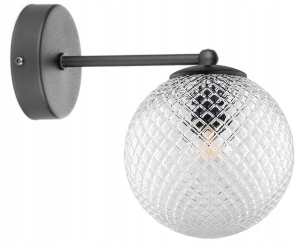 Wandlampe Glasschirm Metall Schwarz E27 B:15 cm Retro Leuchte