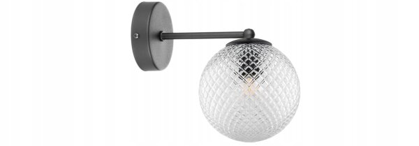 Wandlampe Glasschirm Metall Schwarz E27 B:15 cm Retro Leuchte