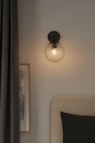 Wandlampe Glasschirm Metall Schwarz E27 B:15 cm Retro Leuchte