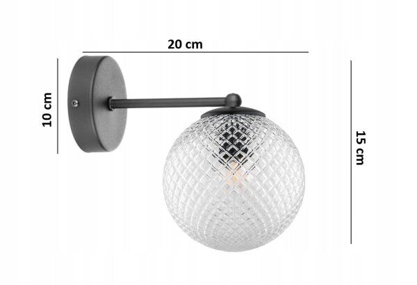 Wandlampe Glasschirm Metall Schwarz E27 B:15 cm Retro Leuchte