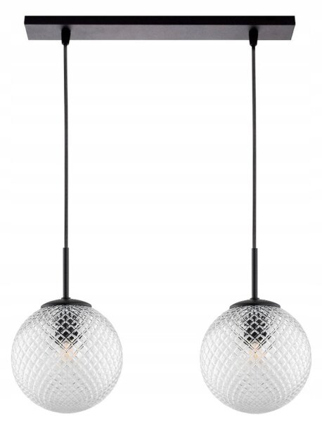 Pendelleuchte 2-flammig Schwarz Metall Glas E27 L:40 cm Leuchte