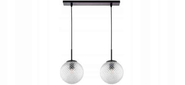 Pendelleuchte 2-flammig Schwarz Metall Glas E27 L:40 cm Leuchte