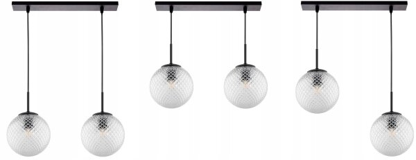 Pendelleuchte 2-flammig Schwarz Metall Glas E27 L:40 cm Leuchte