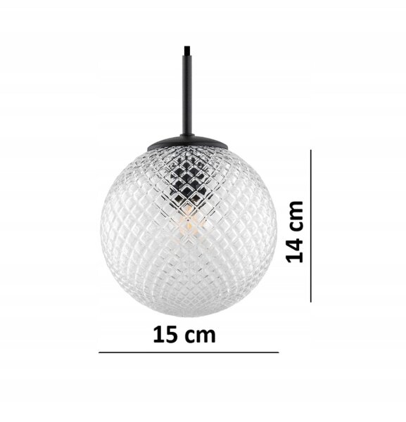 Pendelleuchte 2-flammig Schwarz Metall Glas E27 L:40 cm Leuchte